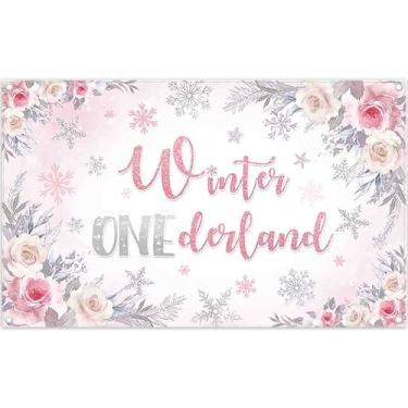 Imagem de Swepuck 183 x 109 cm tecido rosa inverno Onederland pano de fundo de flor recém-nascido floco de neve fotografia chá de bebê meninas decorações de festa de aniversário adereços de faixa de foto