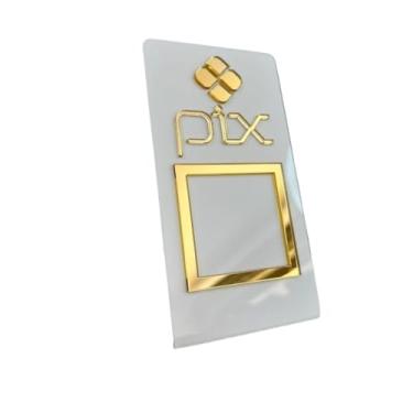 Imagem de Placa Display Pix C/Base Mesa Balcão Pagamento Qr Corde Acrilico(DOURADO)