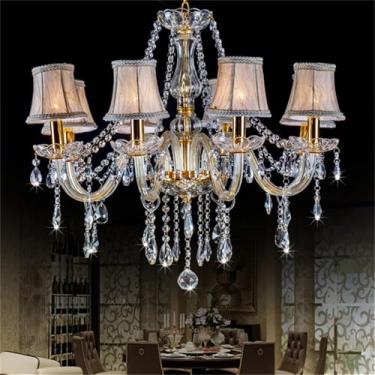 Imagem de Lustre de cristal de luxo europeu com LED, ideal para sala de estar, restaurante, quarto, villa, hotel, loja de roupas, salão de beleza, café, bar, karaokê e muito mais (BB 8 lâmpadas)