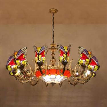Imagem de Lustre de borboletas de luxo contemporâneo com LED, criatividade americana, para sala de estar, restaurante, quarto, villa, hotel, café, bar, karaokê ou clube. Luminária pendente de vidro co