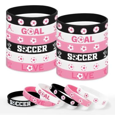 Imagem de JarThenaAMCS 36 peças de pulseira de silicone de futebol rosa preta bola esportiva pulseira de borracha para evento de equipe esportiva, artigos de lembrancinha de aniversário, 6 designs