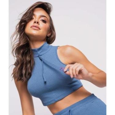 Imagem de Cropped Regata Sport Cadarço Gola Malha Canelada Salvatore Fashion-Feminino