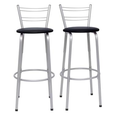 Imagem de Banqueta Alta Flórida Estrutura Prata 70cm Para Balcão Cozinha, Bar, Bistrô, Americano Kit 02 Unidades - Itagold (Preto)