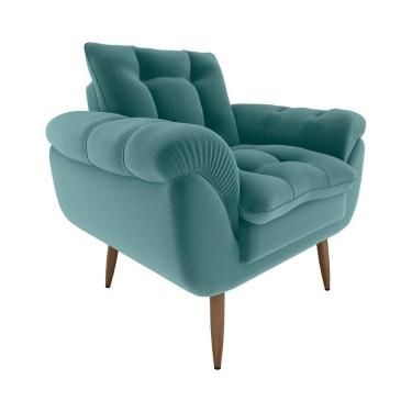 Imagem de Poltrona Decorativa Confortável Pés Em Madeira Maciça Xangai Veludo Verde Menta Matrix Veludo Verde Menta