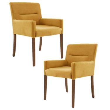 Imagem de Kit 2 Poltronas Decorativas Base Madeira Angel Veludo C-279 Amarelo - Domi