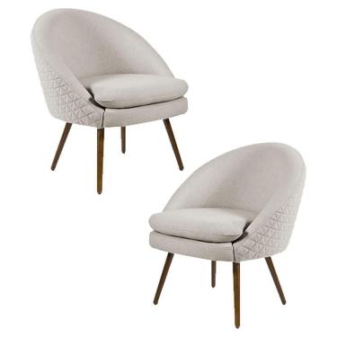 Imagem de Kit 2 Poltronas Decorativas Pés Palito Rafa C-107 Linho Tressê Bege - Domi