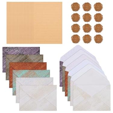 Imagem de BAYTORY Conjunto de 32 envelopes de convite A6, envelope de cartão comemorativo, 10 x 15 cm, conjunto de papel de papelaria e envelopes, 20 folhas de papel + 12 envelopes para casamentos, aniversário
