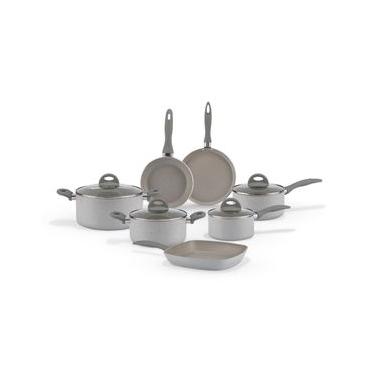Imagem de Jogo de Panelas Brinox Antiaderente Ceramic Life 7 Peças Marble Blend com Indução Cinza Claro Cinza