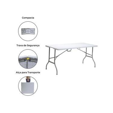 Imagem de Mesa Portátil Dobrável Vira Maleta Com Alça Leve Praia Churrasco Camping 180x70cm Plástico Branco