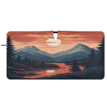 Imagem de Blueangle Para-brisa paisagem montanha vintage para-sol - 149.9 cm x 76.2 cm dobrável carro janela frontal blocos pára-sol raios UV viseira de sol (911)