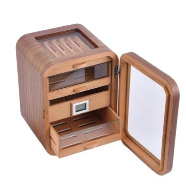 Imagem de Caixa de charutos umidificador, armário de charutos com tampa de vidro, design de gaveta de 5 camadas, caixa de armazenamento de madeira, umidificador A