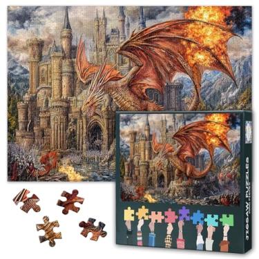 Imagem de Jigsaw Puzzles 1000 Pieces for Adults Fire Dragon on The Castle Puzzle Home Wall Decoration Artwork Puzzle Suitable for Game Nights Challenging Family Game Finished Size: 70x50cm