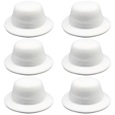 Imagem de verkelly 6 peças de chapéus formais brancos em miniatura – chapéus de festa de feltro de 13,5 cm para artesanato DIY, acessórios de cabelo e decorações de férias
