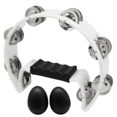 Imagem de Hordion Tambourine Metal Jingles, Mão Percussão Meia-Lua Pandeiros Instrumento Musical para Adultos Entusiastas de Música Festa, Branco