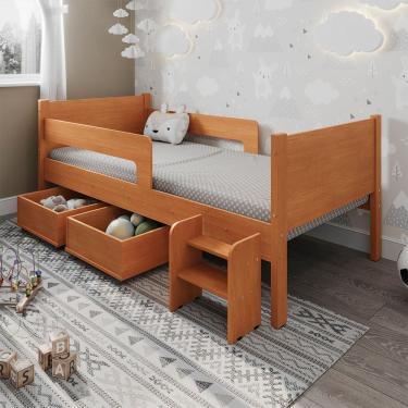Imagem de Cama Infantil Com 2 Baus Organizador E Escada Luna Plus Nature Com Colchão