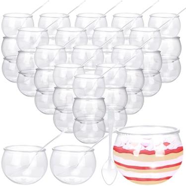 Imagem de Medanera Conjunto de 48 copos de sobremesa de plástico esférico de 59 g a granel com colheres mini tigela de parfait redonda transparente para servir aperitivo casamento festa de aniversário