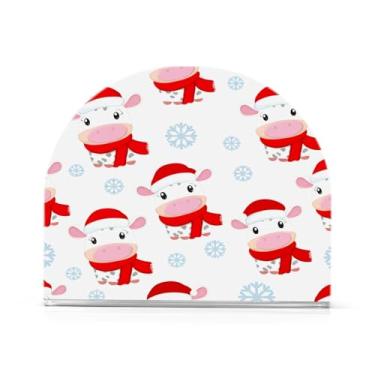 Imagem de JUZIHAI Porta-guardanapos de Natal de vaca de inverno para mesa, dispensador de guardanapo de acrílico, suporte de lenços independente de mesa para cozinha, jantar, bar, festa, decoração de casa