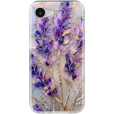 Imagem de LUMARKE Capa fofa para iPhone 16e - compatível com carregamento sem fio - silicone macio de camada dupla + capa rígida - design floral moderno - capa de telefone brilhante para mulheres - lavanda