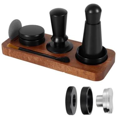 Imagem de Kit de acessórios de café expresso de 51 mm, conjunto de funil de dosagem e expresso de ferramenta WDT com estação de adulteração de madeira, distribuidor, agitador, funil de dosagem, escova, tela de