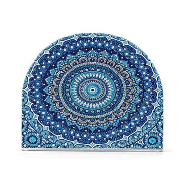 Imagem de Qilmy Porta-guardanapos de acrílico com padrão de mandala abstrata azul, suporte de lenços de mesa independente, dispensador de papel de coquetel para cozinha, jantar, restaurante, bar, decoração, 1