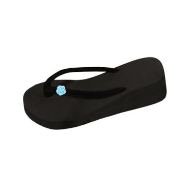 Imagem de Chinelo feminino fashion casual verão praia litoral uso ao ar livre sensação flor estilo boêmio para mulheres, vários tamanhos, Azul-claro celeste, 36