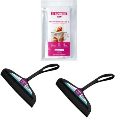 Imagem de Conjunto de 2 Rodo Plástico Multiuso Preto com Raspador 18cm + 1 Saco Abre e Fecha Hermético de 3 Litros