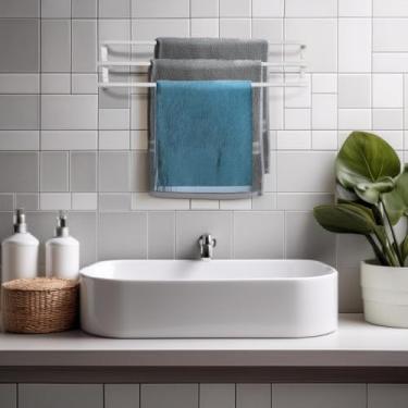 Imagem de Suporte Para Toalhas Toalheiro Para Toalhas De Banho TRIPLO NÂO ENFERRUJA(BRANCA,60 CM)