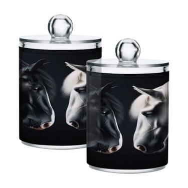 Imagem de Qilmy Qtip Suporte de boticário de 400 ml, frasco de plástico transparente preto e branco com tampa, dispensador de recipiente de banheiro para bola de algodão, cotonete, fio dental, pacote com 2