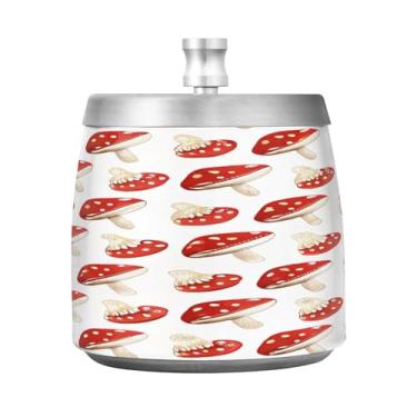 Imagem de Qilmy Cinzeiro de aço inoxidável Red Hat Cogumelo com tampa - Cinzeiro de cigarro à prova de vento sem cheiro sem fumaça para casa, escritório, carro, pátio, varanda (uso interno e externo)
