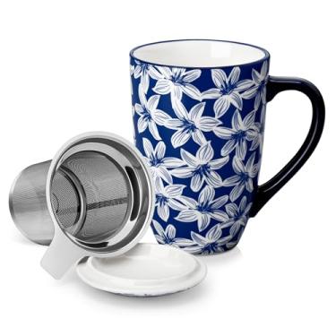 Imagem de vancasso SELENE Caneca de chá de porcelana com infusor e tampa, folhas soltas, tipo 04, lavável na lava-louças e no micro-ondas