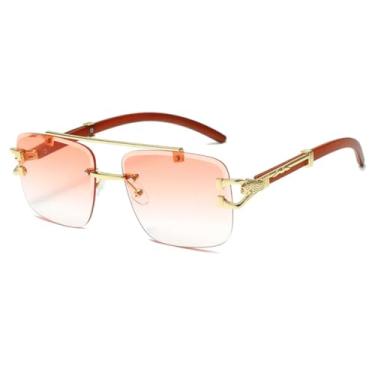 Imagem de Óculos de Sol Retangulares Sem Aro com Armação de Metal, Lentes Grandes Degradê para Viagem, Unissex (Rosa)
