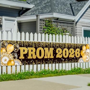 Imagem de Banner de formatura de formatura para cerca Parabéns Grad preto e dourado decoração formatura 2026 decorações e suprimentos para festa em casa sala de aula - 50 × 238 cm