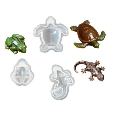 Imagem de 3 moldes de silicone animal 3D, moldes de silicone de fundição de resina de sapo de lagarto de tartaruga para artesanato, presente e decoração de casa