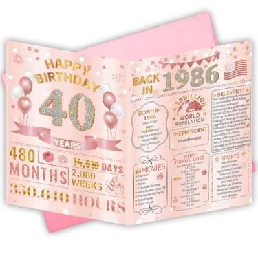 Imagem de HOMANGA Cartão de aniversário de 40 anos para mulheres dela, cartão de volta em 1986 com envelope, presentes de aniversário de 40 anos para mulheres, mãe, esposa, irmã, filha (ouro rosa)