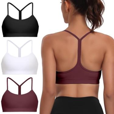 Imagem de Sutiãs esportivos acolchoados com alças finas para mulheres - Tops de ioga nas costas em Y (pacote com 3)