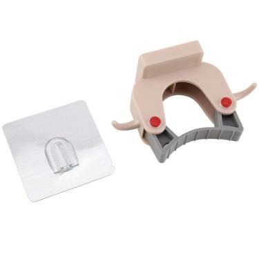 Imagem de Organizador de banheiro, suporte de vassoura, suporte de parede autoadesivo para ferramentas de limpeza doméstica, rosa