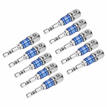Imagem de HARFINGTON Conjunto de extensão de soquete de chave de impacto, 10 peças, chave quadrada de 1/5.1 cm, adaptador de haste sextavada de 1/10.2 cm para chaves de fenda, prata-azul