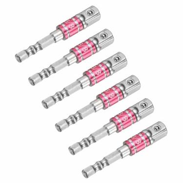 Imagem de HARFINGTON Conjunto de extensão de soquete de chave de impacto, 6 peças, chave quadrada de 1/10.2 cm, adaptador de haste hexagonal brilhante para chaves de fenda, prata - vermelho