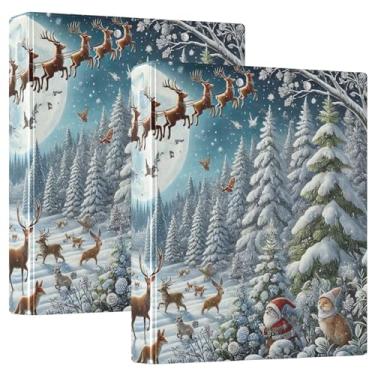 Imagem de Pasta para prancheta noturna de rena de Papai Noel, pastas de fichário com três anéis com pasta de arquivo de prancheta de perfil para material de escritório, pacote com 2