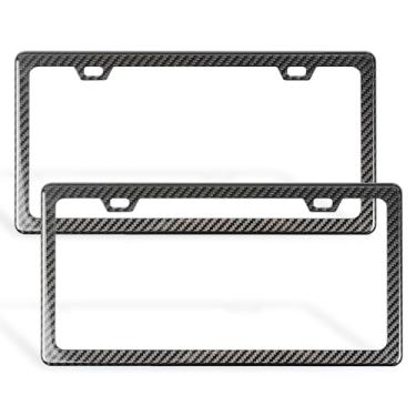 Imagem de Molduras de placa de licença de fibra de carbono real - 2 pacotes de moldura de placa de licença, capa de etiqueta de carro de carbono preta fina para carros, caminhões, SUV