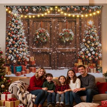 Imagem de Pano de fundo de Natal de LED - Fundo de foto com tema de férias vermelho com luzes embutidas - Perfeito para decorações festivas e fotografias de férias