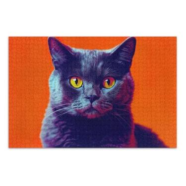 Imagem de Quebra-cabeça de 1000 peças adultos família elefante branco presentes divertido quebra-cabeça duro brinquedo arte gato fofo preto laranja, 75 x 40 centímetros