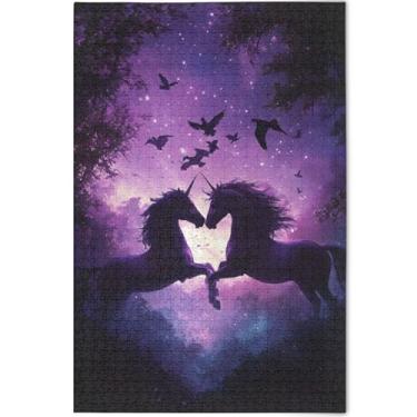 Imagem de Quebra-cabeça roxo de unicórnios de cavalo, 500 peças para adultos, amigos, família, jogos, presentes, natureza, divertido, quebra-cabeça personalizado, pintura animal, 52 x 37,8 cm
