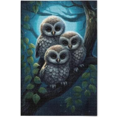 Imagem de Quebra-cabeça com estampa de pássaros de corujas fofas 1000 peças para adultos, amantes, presentes para família, quebra-cabeças difíceis, pintura de arte floral, 75 x 50 cm