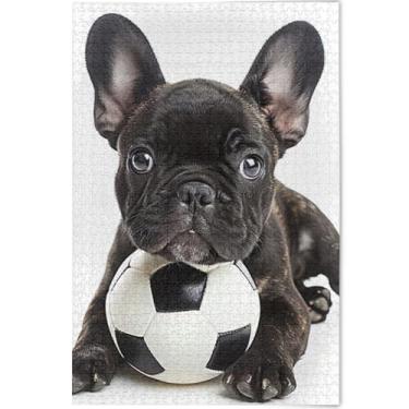 Imagem de Quebra-cabeça engraçado buldogue filhote de cachorro futebol para adultos 1000 peças natureza família elefante branco presentes exclusivos diversão brinquedo adulto flor pintura animal, 75 cm x 50 cm