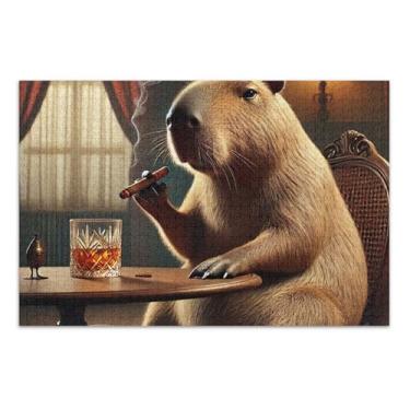 Imagem de Quebra-cabeças para adultos, 1000 peças, natureza, fofo, capivara, uísque, lounge, quebra-cabeça de paisagem engraçada, arte animal, 75 x 40 cm