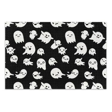 Imagem de Quebra-cabeça de Halloween preto e branco fantasmas adultos 500 peças de arte de brinquedo colorido elefante branco presentes engraçados, 50 x 35 centímetros