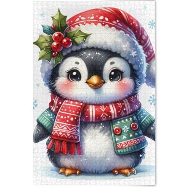 Imagem de Quebra-cabeça de Natal de pinguim fofo personalizado 1000 quebra-cabeças para adultos flor pintura animal arte divertida quebra-cabeça presentes técnicos de jogos, 75 cm x 50 cm