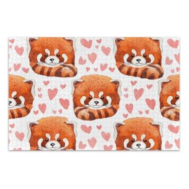 Imagem de Quebra-cabeça de coração de pandas vermelhos fofos para adultos 500 peças de arte de brinquedo de arte exclusivo para adultos presentes de elefantes brancos, 50 x 37 cm