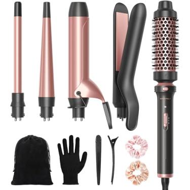 Imagem de Wavytalk Conjunto de modelador de cachos 5 em 1 com escova térmica e 4 varinhas de cerâmica intercambiáveis (0,5'-1,25'), modelador de cachos de cabelo com aquecimento instantâneo, ouro rosa